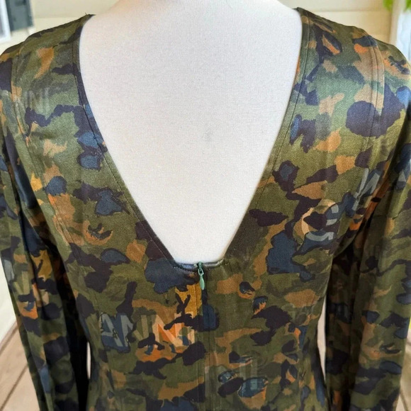 NWT GANNI Heavy Satin Printed Logo Short Dress Size 44 (US 10/12) Olive  *read - Picture 12 of 16